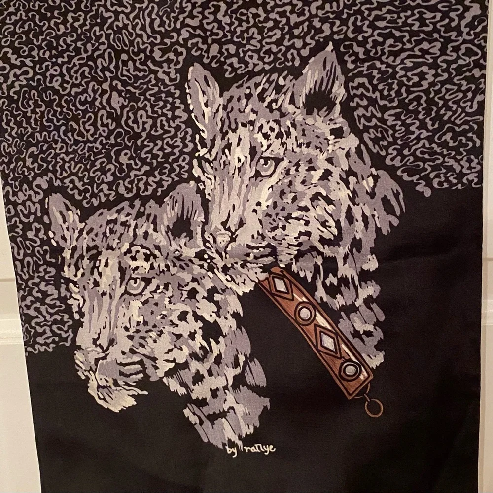 SCARF ACCESSORY BLACK GRAY LEOPARD CAT PRINT LONG RECTANGLE